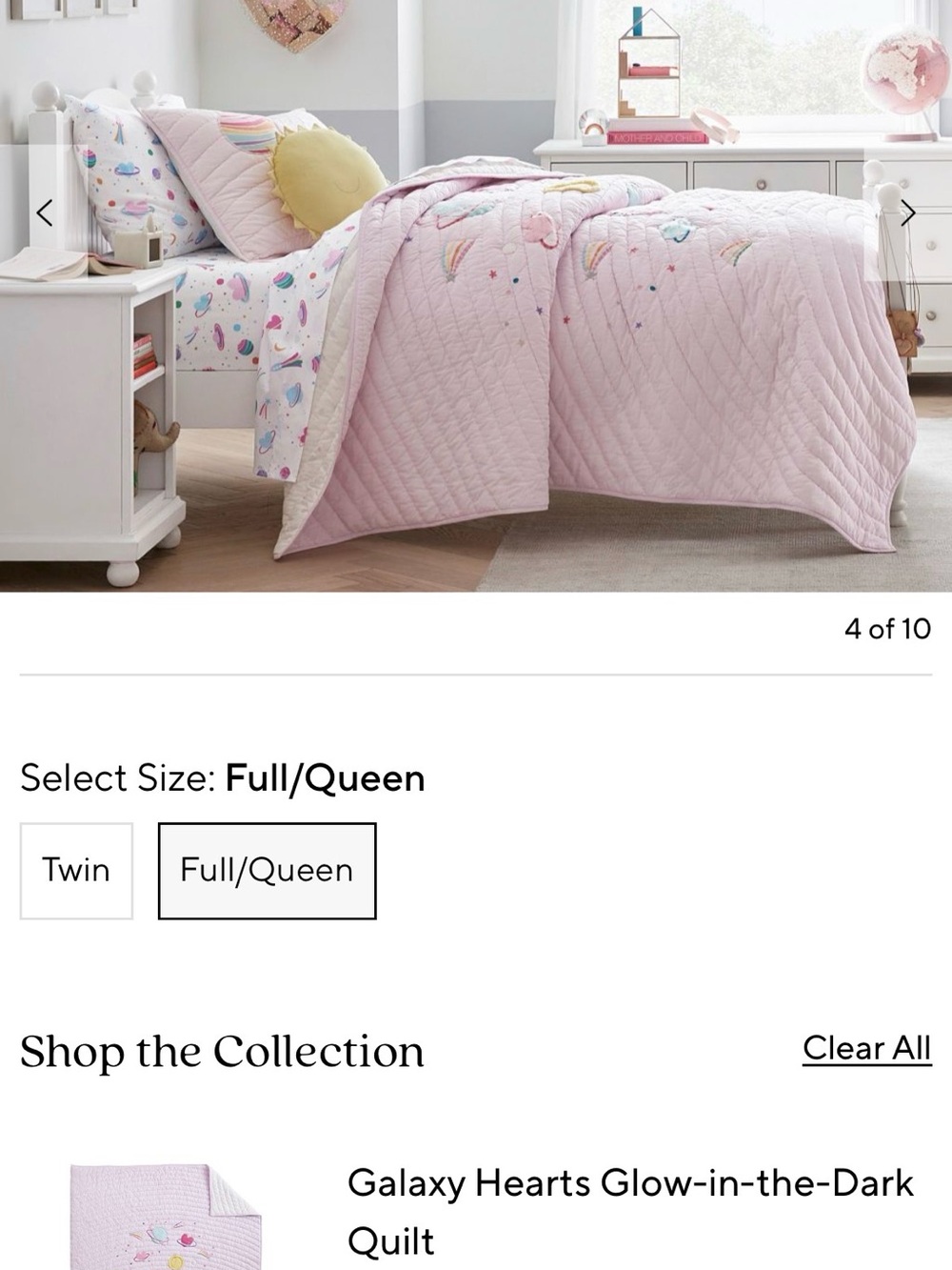 Pottery Barn Kids Pink Galaxy Hearts Glow Quilt - Picture 2 of 4